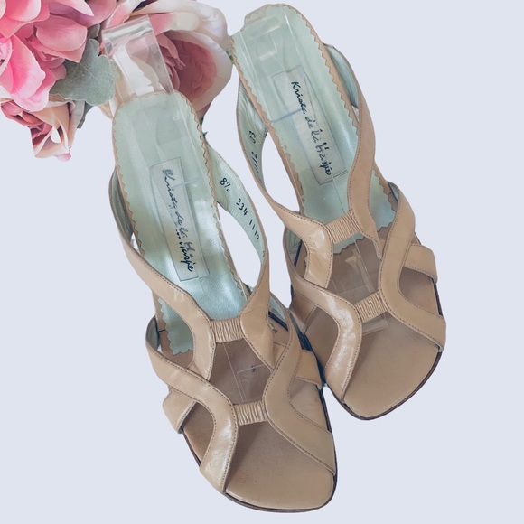 KRISTA DE LA HARPE NUDE SQUARE TOE KETTEN HEEL LEATHER SANDALS - Picture 10 of 15